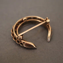 Load image into Gallery viewer, Antique Edwardian diamond & ruby crescent brooch in 8ct gold