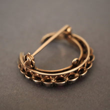 Load image into Gallery viewer, Antique Edwardian diamond & ruby crescent brooch in 8ct gold