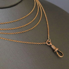 Load image into Gallery viewer, Antique Victorian rope link guard chain in 15ct gold - 49.6"/126cm