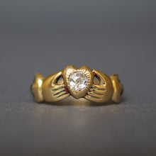 Load image into Gallery viewer, Antique claddagh ring. Antique fede ring. Diamond claddagh ring. Diamond fede ring. Antique diamond claddagh ring. Antique diamond fede ring. Enamel fede ring. Enamel claddagh ring. Black enamel fede ring. Black enamel claddagh ring. Antique diamond engagement ring.