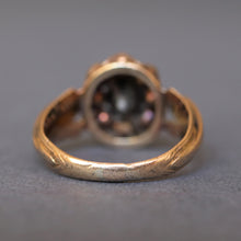 Load image into Gallery viewer, Antique Georgian era diamond (0.8ct) halo ring in 18ct gold