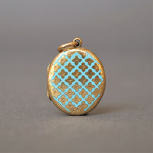 Load image into Gallery viewer, Antique Victorian era blue enamel lattice locket in 18ct gold