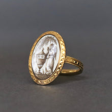 Load image into Gallery viewer, Antique Georgian sepia mourning ring with angel in 14ct gold