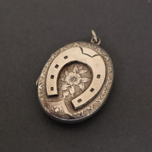 Load image into Gallery viewer, Antique Victorian era horseshoe locket in sterling silver