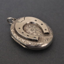 Load image into Gallery viewer, Antique Victorian era horseshoe locket in sterling silver