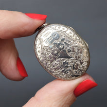 Load image into Gallery viewer, antique Victorian horseshoe locket pendant sterling silver floral vintage jewelry jewellery luck luckyantique Victorian horseshoe locket pendant sterling silver floral vintage jewelry jewellery luck lucky