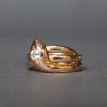 Load image into Gallery viewer, Antique coiled snake ring with OEC diamond in 14ct rose gold