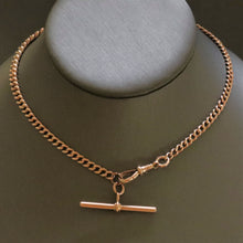 Load image into Gallery viewer, curb chain link t-bar fob short choker rose gold dog clip solid antique albert vintage jewelry jewellery watch chain 9ct 9k