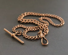 Load image into Gallery viewer, curb chain link t-bar fob short choker rose gold dog clip solid antique albert vintage jewelry jewellery watch chain 9ct 9k