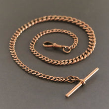 Load image into Gallery viewer, curb chain link t-bar fob short choker rose gold dog clip solid antique albert vintage jewelry jewellery watch chain 9ct 9k