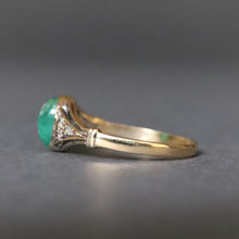 Load image into Gallery viewer, Vintage emerald cabochon ring with diamonds in 14ct gold