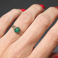 Load image into Gallery viewer, Vintage emerald cabochon ring with diamonds in 14ct gold