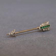 Load image into Gallery viewer, Antique Art Deco diamond jabot pin with green paste in 9ct gold