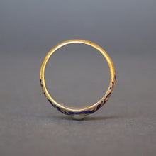 Load image into Gallery viewer, Antique Victorian era blue enamel pinky ring with pearl in 18ct gold