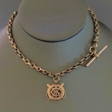 Load image into Gallery viewer, oval link chain link t-bar fob short choker gold dog clip solid antique albert vintage jewelry jewellery watch chain 9ct 9k nautical