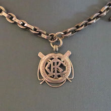 Load image into Gallery viewer, Antique oval link watch chain in 9ct gold with fob (12.8"/32.5cm)