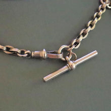 Load image into Gallery viewer, Antique oval link watch chain in 9ct gold with fob (12.8"/32.5cm)