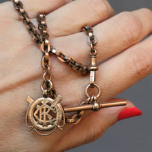 Load image into Gallery viewer, oval link chain link t-bar fob short choker gold dog clip solid antique albert vintage jewelry jewellery watch chain 9ct 9k nautical