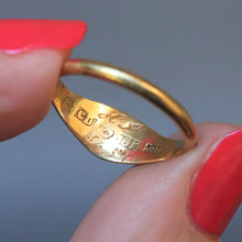 Load image into Gallery viewer, Antique Victorian era blue enamel pinky ring with pearl in 18ct gold