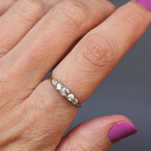 Load image into Gallery viewer, Antique five stone diamond ring. Antique diamond ring. Edwardian diamond ring. Antique diamond engagement ring. Edwardian engagement ring. Millegrain setting. Platinum setting. Old European cut diamond ring. Antique old cut diamond ring. Old cut diamond ring.