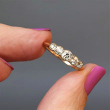 Load image into Gallery viewer, Antique five stone diamond ring. Antique diamond ring. Edwardian diamond ring. Antique diamond engagement ring. Edwardian engagement ring. Millegrain setting. Platinum setting. Old European cut diamond ring. Antique old cut diamond ring. Old cut diamond ring.