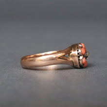 Load image into Gallery viewer, Antique Victorian coral & diamond cluster daisy ring in 9ct gold