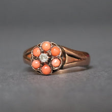 Load image into Gallery viewer, Antique Victorian coral & diamond cluster daisy ring in 9ct gold