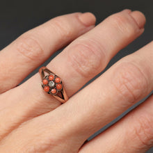 Load image into Gallery viewer, Antique Victorian coral & diamond cluster daisy ring in 9ct gold