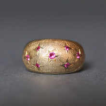 Load image into Gallery viewer, Vintage bombe ring. Vintage dome ring. Vintage spinel dome ring. Vintage spinel bombe ring. Pink spinel ring. Star setting ring. Vintage gold dome ring. Vintage gold bombe ring. Textured gold ring. Stippled gold ring.