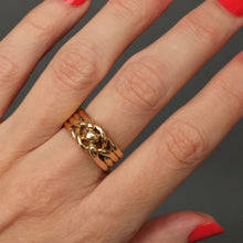 Load image into Gallery viewer, Antique knot ring. Knot ring. Lover's knot ring. Antique lover's knot ring. Lover's knot. Four band ring. Quadruple band ring. Antique wedding ring. Antique gold band. Antique stacking band.