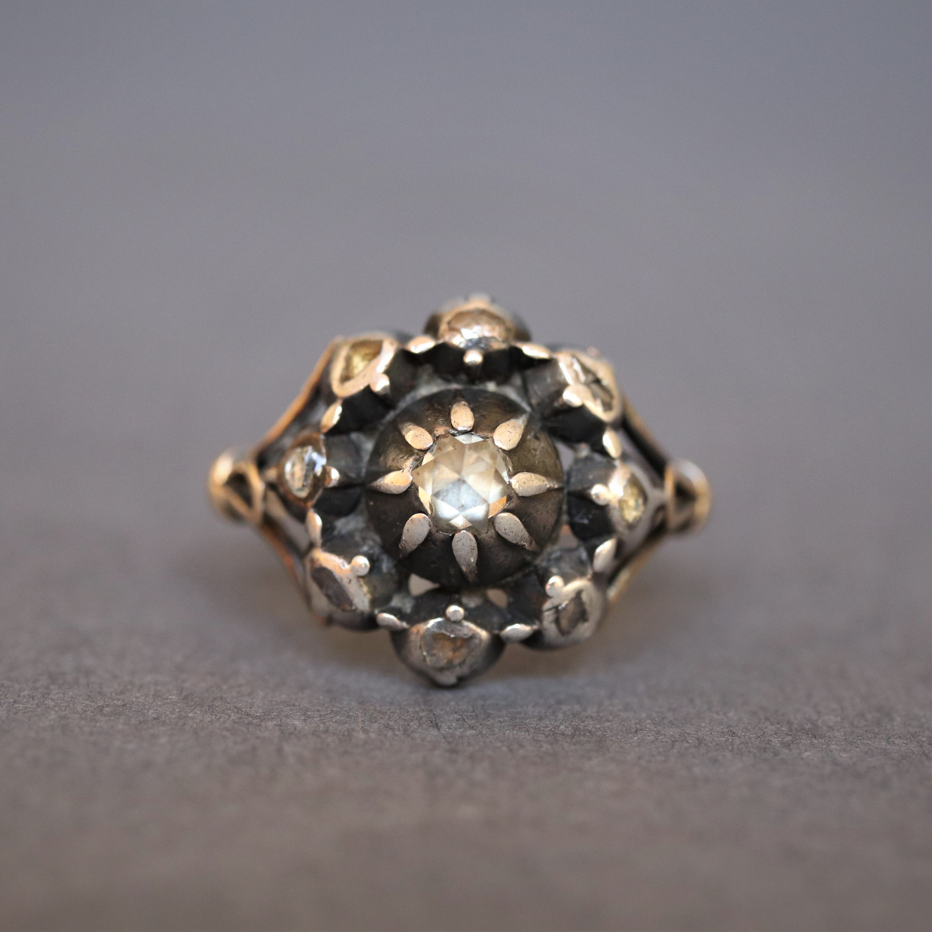 Antique Georgian rose cut diamond ring in 14ct gold & silver – Onyx and Elm
