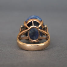 Load image into Gallery viewer, Vintage lapis lazuli scarab ring with diamonds in 14ct gold