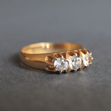 Load image into Gallery viewer, Vintage 1930s topaz & white sapphire trilogy ring in 18ct gold