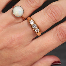 Load image into Gallery viewer, vintage 1930s topaz white sapphire ring stacking band 18k 18ct gold trilogy three stone jewellery jewelry opal cabochon