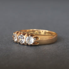 Load image into Gallery viewer, Vintage 1930s topaz & white sapphire trilogy ring in 18ct gold