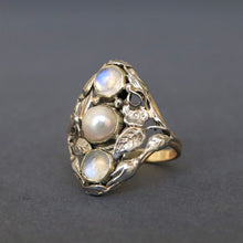 Load image into Gallery viewer, Antique pearl & moonstone ring in 14ct white & yellow gold