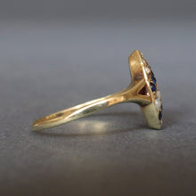 Load image into Gallery viewer, Antique Edwardian era sapphire & pearl navette ring in 14ct gold