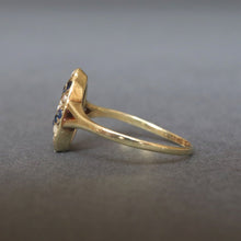 Load image into Gallery viewer, Antique Edwardian era sapphire & pearl navette ring in 14ct gold