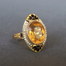 Load image into Gallery viewer, Antique Art Nouveau citrine (4ct) navette ring in 14ct gold
