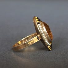 Load image into Gallery viewer, Antique Art Nouveau citrine (4ct) navette ring in 14ct gold