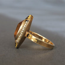 Load image into Gallery viewer, Antique Art Nouveau citrine (4ct) navette ring in 14ct gold