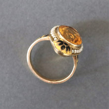 Load image into Gallery viewer, Antique Art Nouveau citrine (4ct) navette ring in 14ct gold