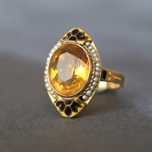 Load image into Gallery viewer, Antique Art Nouveau citrine (4ct) navette ring in 14ct gold