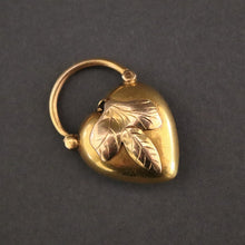 Load image into Gallery viewer, Antique Victorian era puffy heart padlock with ivy leaf in 14ct gold