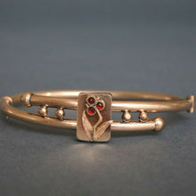 Load image into Gallery viewer, antique Victorian bypass bangle bracelet garnet flower 10k 10ct gold fill plaque vintage jewellery jewelry
