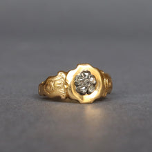 Load image into Gallery viewer, Antique Victorian mourning ring with diamond pansy in 18ct gold
