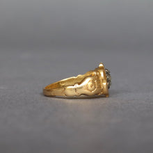 Load image into Gallery viewer, Antique Victorian mourning ring with diamond pansy in 18ct gold
