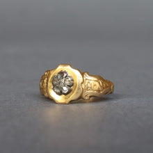 Load image into Gallery viewer, Antique Victorian mourning ring with diamond pansy in 18ct gold
