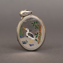 Load image into Gallery viewer, Antique Aesthetic style enamel locket in sterling silver with stork
