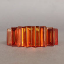 Load image into Gallery viewer, Vintage Prystal transparent Bakelite bangle cuff bracelet. Spiky spiked. Bold. Statement. Sculptural. Mid-century. Burnt orange colour.
